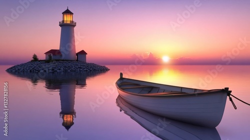 Obraz na płótnie Serene Lighthouse at Twilight with Peaceful Reflections w salonie