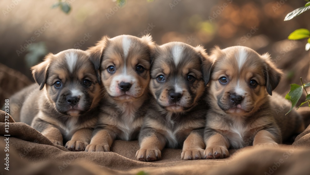 Obraz premium A touching image of puppies, their eyes shining with pure love and innocence, embodying the spirit of unconditional affection. Ideal for invoking feelings of warmth and joy.
