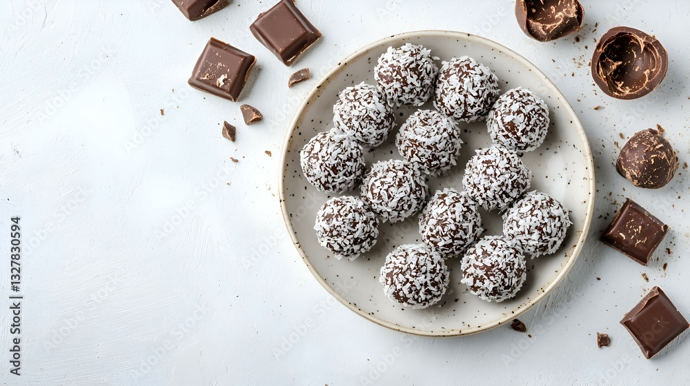 Chokladbollar with coconut lie on a plate