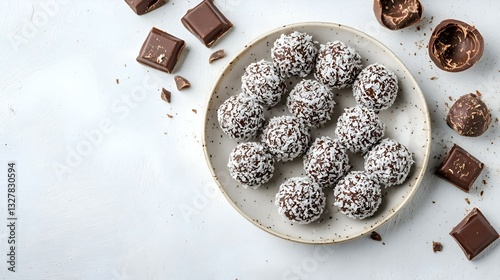 Obraz na płótnie Chokladbollar with coconut lie on a plate w salonie