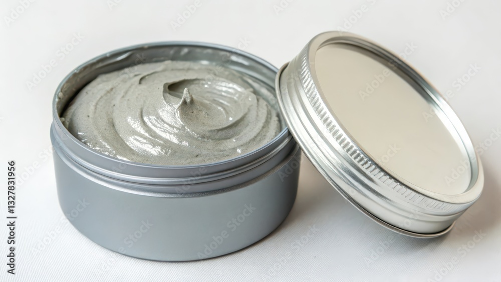 Silver Cream in Metal Tin on White Background Silver Cream in Metal Tin on White Background