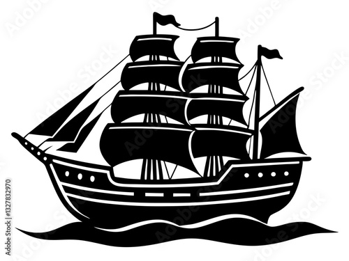 ship black silhouette vector, Simple silhouette Design vector icon with white background. Water transportation vector illustration 