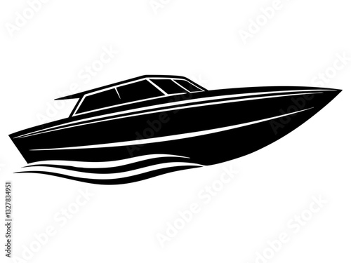 speedboat black silhouette vector, Simple silhouette Design vector icon with white background. Water transportation vector illustration 