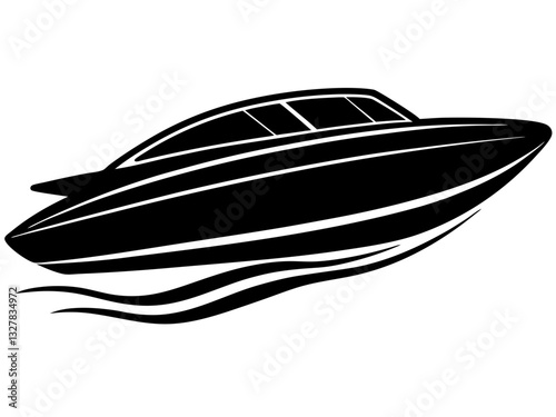 speedboat black silhouette vector, Simple silhouette Design vector icon with white background. Water transportation vector illustration 
