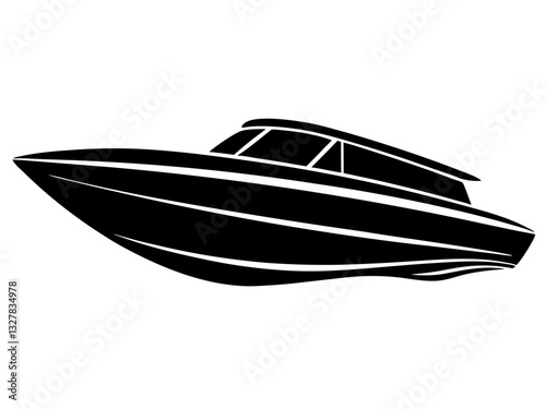 speedboat black silhouette vector, Simple silhouette Design vector icon with white background. Water transportation vector illustration 
