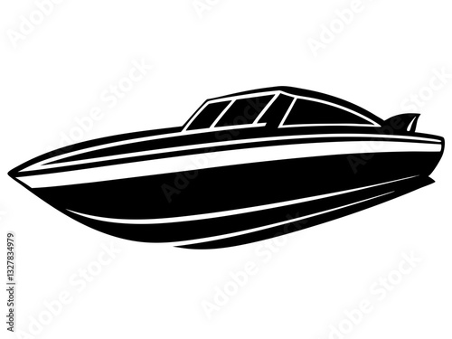 speedboat black silhouette vector, Simple silhouette Design vector icon with white background. Water transportation vector illustration 