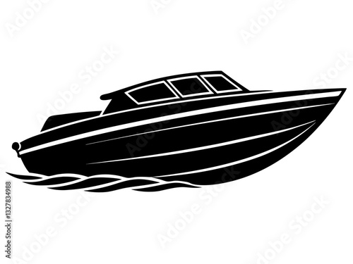 speedboat black silhouette vector, Simple silhouette Design vector icon with white background. Water transportation vector illustration 