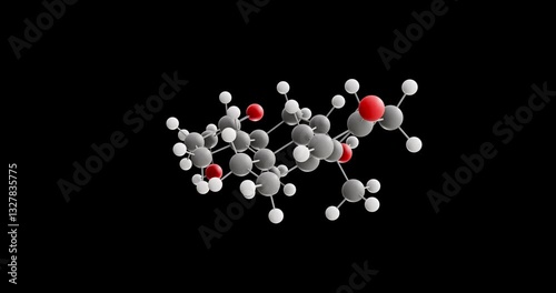 Corticosterone molecule, rotating 3D model of steroid hormone, looped video on a black background photo