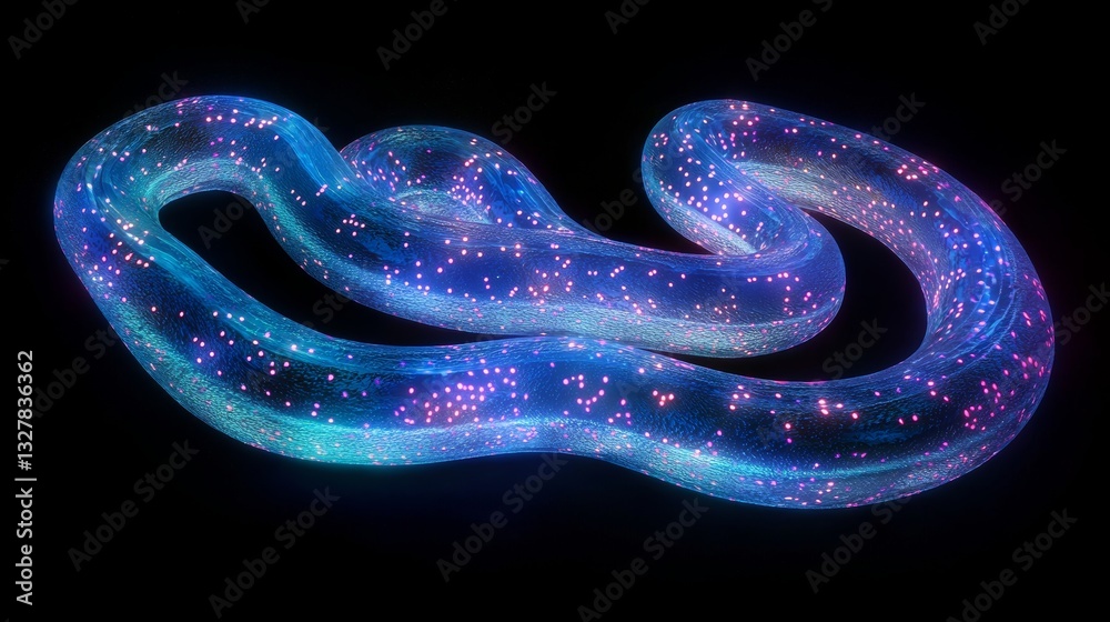 Fototapeta premium Highly detailed spiral-shaped Campylobacter jejuni bacteria, vibrant textures, light microscopy style with glowing edges on a dark background
