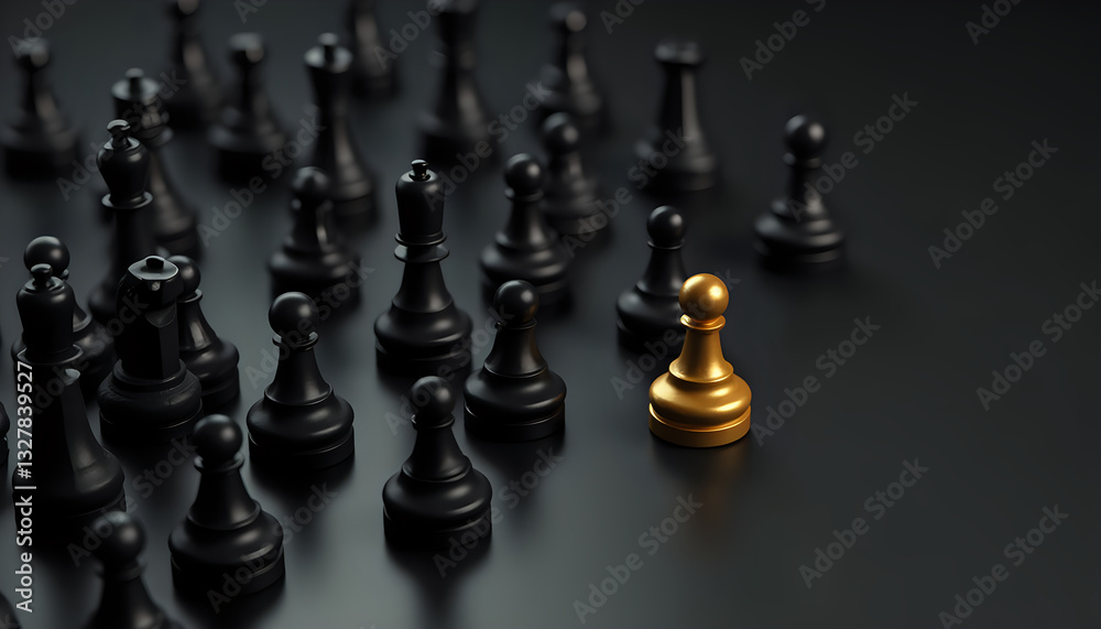 a gold chess pawn standing out from the crowd symbolizing uniqueness, leadership, and the courage to be different. a gold chess pawn standing out from the crowd symbolizing uniqueness, leadership, and the courage to be different.