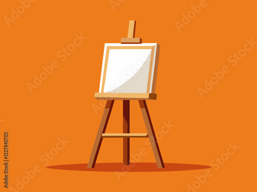 wooden artist’s easel holding a blank canvas, on a warm orange background.
