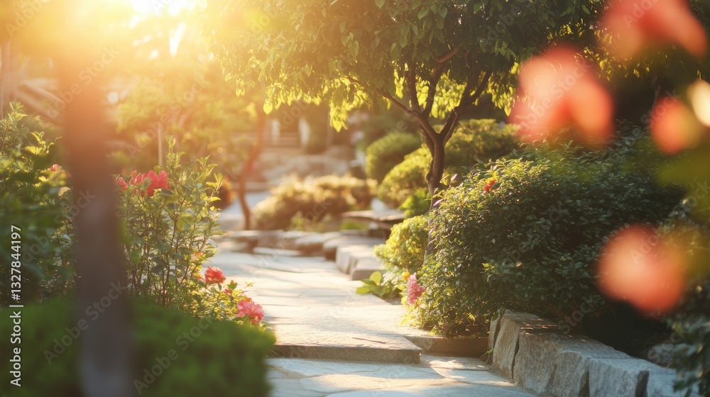 Serene River Flowing Through Picturesque Garden Landscape