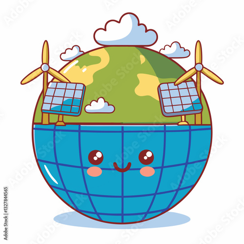 Promoting renewable energy solutions earth digital illustration eco-friendly vibrant colors optimistic concept