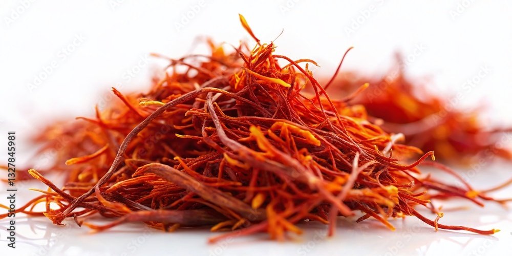 Naklejka premium High-Resolution Photo of Dried Saffron Spice on White Background