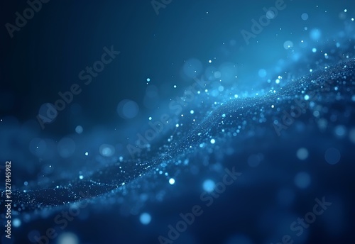 Flowing blue digital wave with glowing particles, futuristic data stream, artificial intelligence, cyber network, deep learning, motion, energy flow, big data visualization, technology concept.