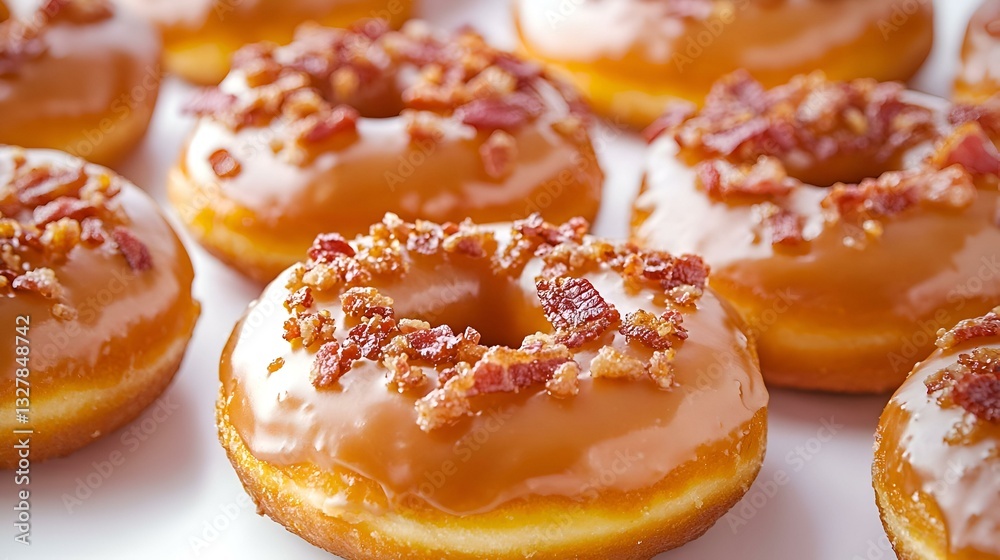 Delicious Maple Bacon Donuts Isolated on White Background