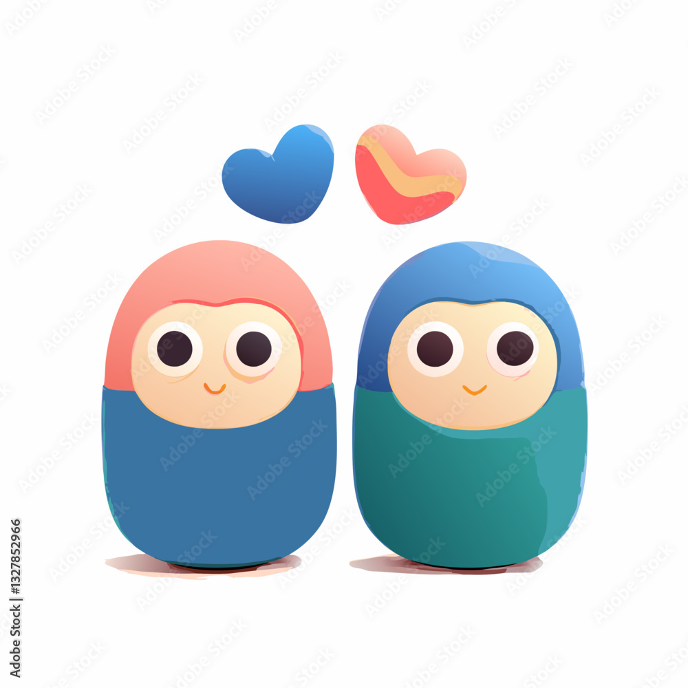 Obraz premium Cute couple of cartoon characters with hearts digital art playful design whimsical setting fun viewpoint