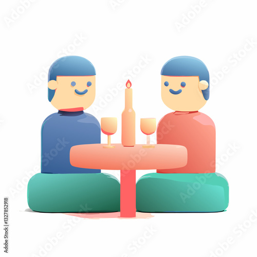 Couple enjoying a romantic dinner cozy setting digital illustration warm ambiance playful viewpoint