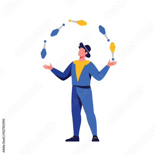 Juggler performing tricks in flat design style showcasing vibrant colors and fluid shapes vector art