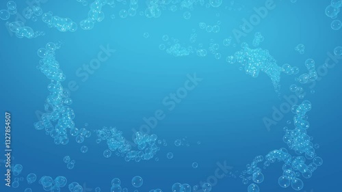 Infinite Loop Animation of Bubbles, soda, floating and popping. Underwater looped background. Blue ocean whirlpool. Soap foam, fluid motion