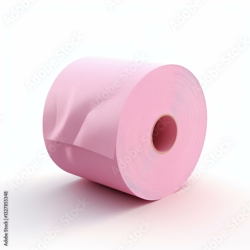 A pastel tissue paper roll with soft, unrolled tissues on a clean white background, showcasing minimalistic style.