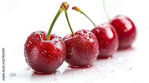 Fresh Red Cherries Isolated on White Background