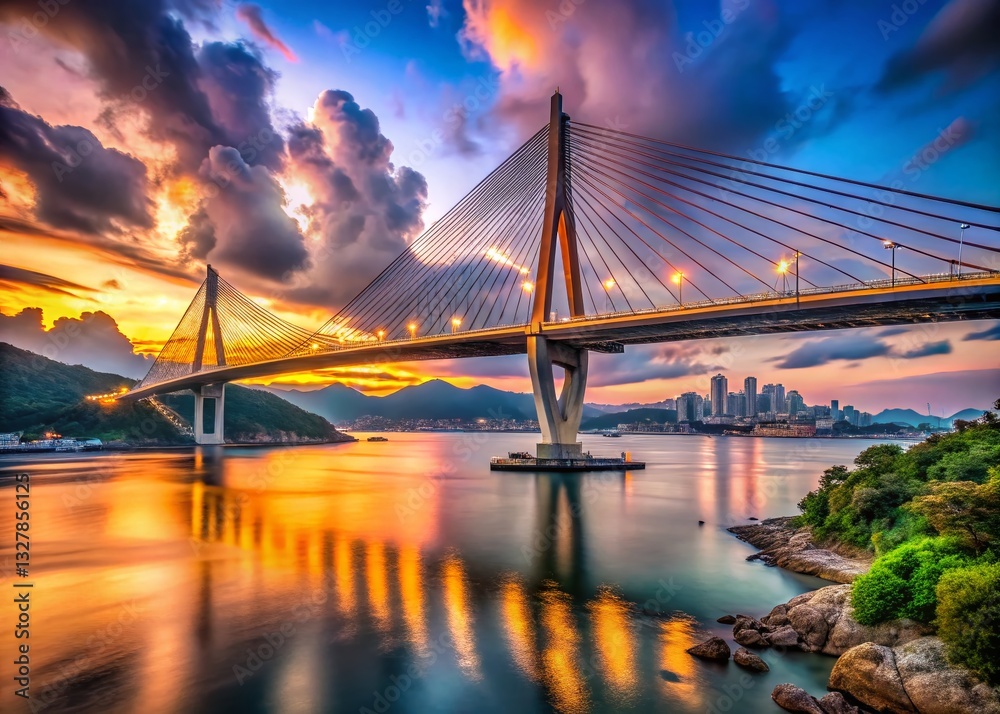Obraz premium Hong Kong Ting Kau Bridge: Panoramic View of Tsing Yi Island Connection