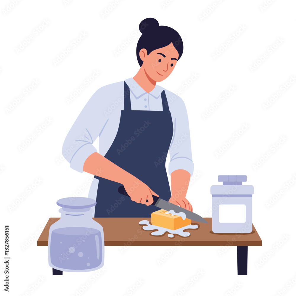 Woman preparing food in a kitchen with flat design style vector art Woman preparing food in a kitchen with flat design style vector art