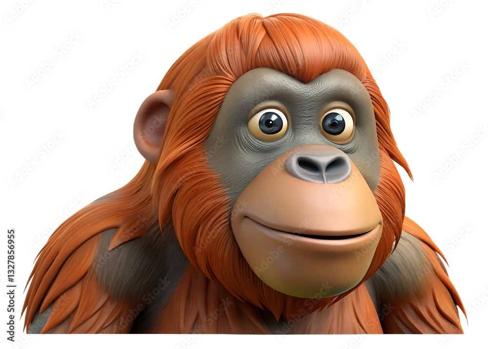 Obraz premium Anthropomorphic Monkey with Textured Orange Fur – Whimsical Digital Character