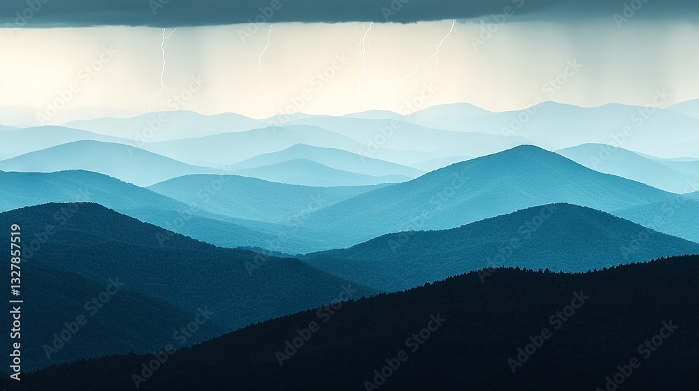 Fototapeta premium A stunning mountain range in the distance with a lightning bolt overhead