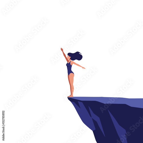 Woman diving from cliff in flat design style vector art