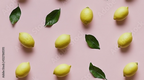 Wallpaper Mural   A group of lemons with green leaves on a pink background Torontodigital.ca