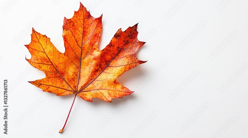 Fototapeta premium Realistic maple leaf on the left against a white backdrop