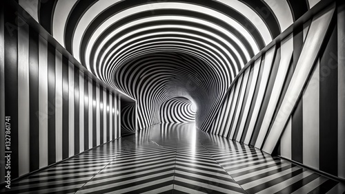 Wallpaper Mural Hypnotic Swirling Hallway - Black and White Abstract Panoramic Photography Torontodigital.ca