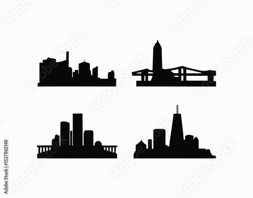 Beautiful City Silhouette Collection Isolated Template