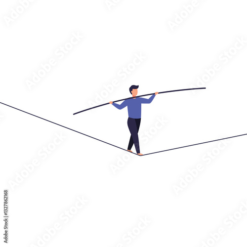 Tightrope walker balancing on a line in minimal vector art style vector illustration