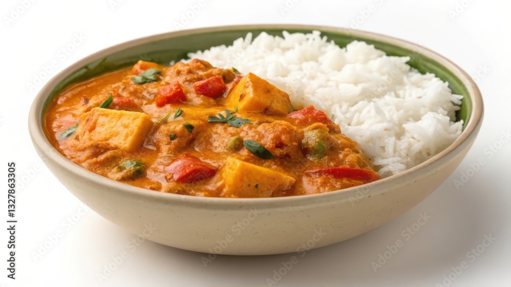 Bowl of Curry and Rice on White Background Bowl of Curry and Rice on White Background
