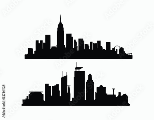 Downtown City Silhouette Collection Vector Template