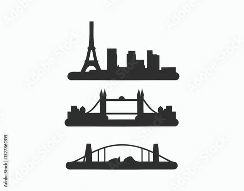 Minimal City Silhouette Collection Isolated Template