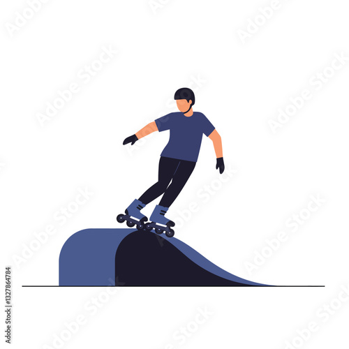 Roller skater performing tricks on ramp in flat design vector art