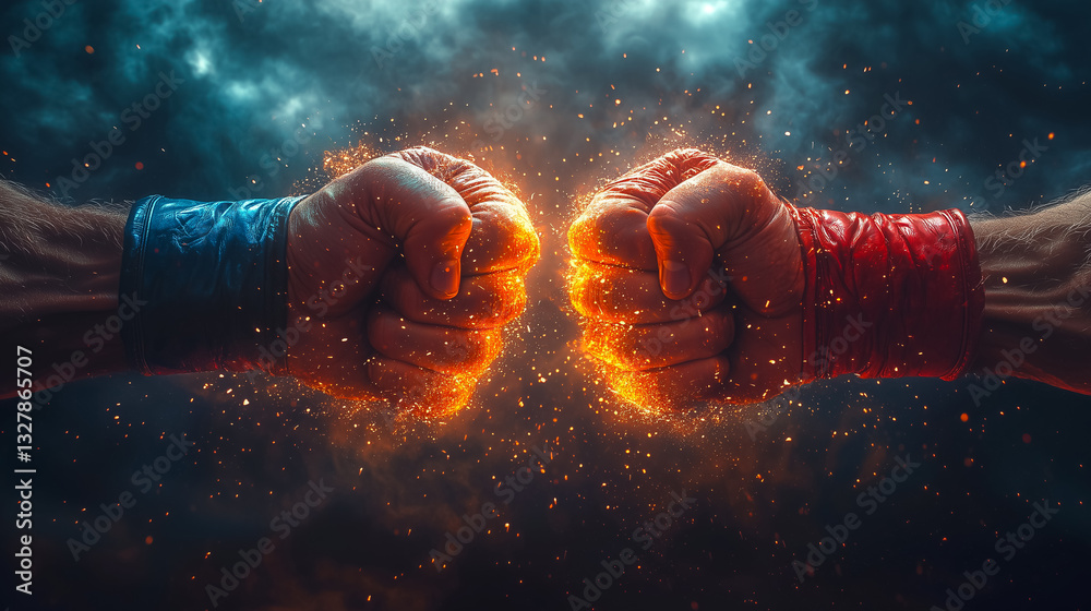 Fototapeta premium Two warriors' fists smashing together