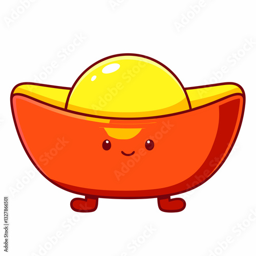 Playful cartoon gold ingot character digital art cheerful atmosphere bright colors whimsical design
