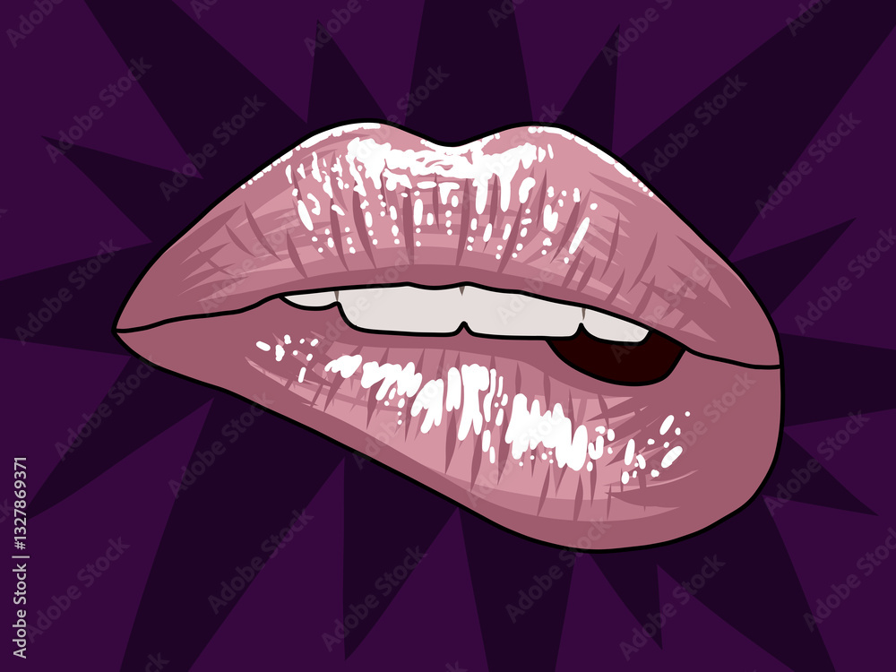 Obraz premium Illustrated glossy lips biting lower lip