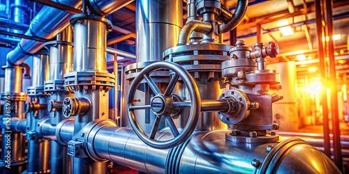 Industrial Refinery Valve Closeup: Pressurized Fuel Pipes & Machinery