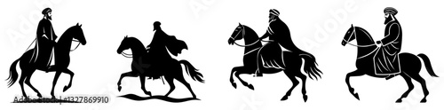 Arabian Horse Rider Silhouette Vector Set, Traditional Warrior and Nomadic Equestrian Illustration