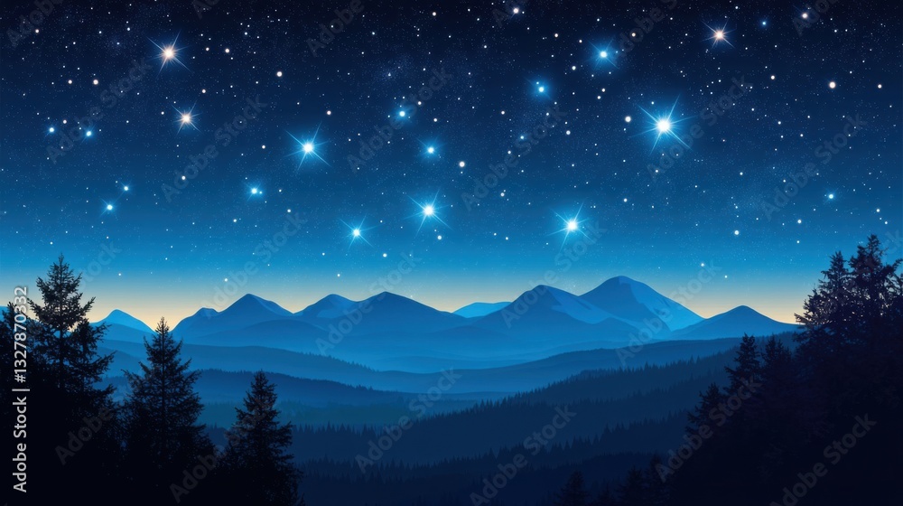 Naklejka premium Captivating Night Sky with Stars Over Majestic Mountain Range