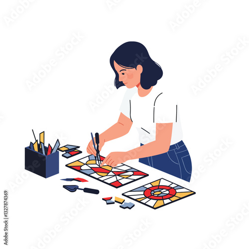 Crafting vibrant stained glass art in minimal style vector illustration
