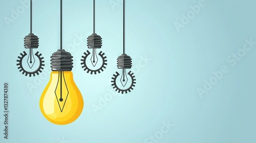   Light bulbs with gears dangling on each side