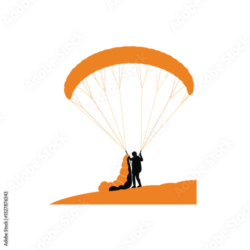 Parachutist landing with parachute in minimal flat design vector art