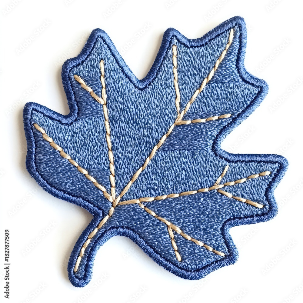 Obraz premium Leaf-Shaped Denim Patch with Realistic Texture on White Background